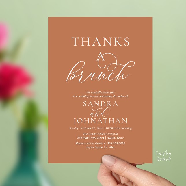 Convite Celebração Moderna de Fim de Semana de Casamento T (Modern Thanks a Brunch Modern Wedding Weekend Celebration Invitation Card in Terracotta Brown Copper)