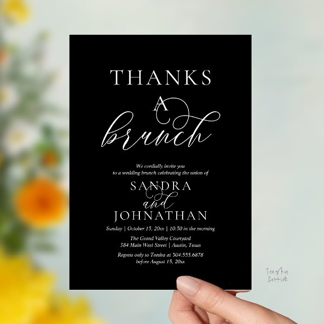 Convite Celebração Moderna de Fim de Semana de Casamento T (Modern Thanks a Brunch Modern Wedding Weekend Celebration Invitation Card in Classy Black)