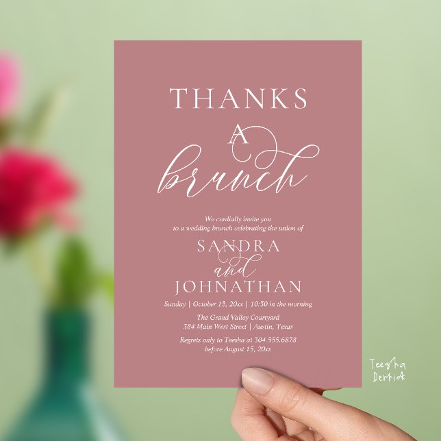 Convite Celebração Moderna de Fim de Semana de Casamento T (Modern Thanks a Brunch Modern Wedding Weekend Celebration Invitation Card in Dusty Rose Pink)