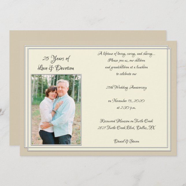 Convite Celebração Moderna do 25º Aniversário (Frente/Verso)