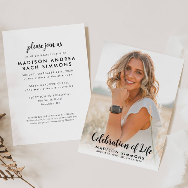 Convite Celebração Moderna do Funeral de Foto Simples da V (Criador carregado)