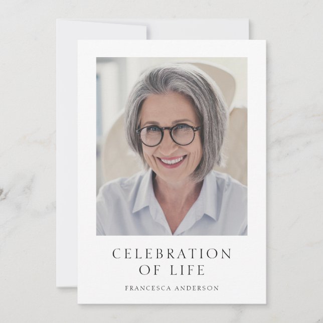 Convite Celebração Moderna do Funeral Memorial Fotográfico (Frente)
