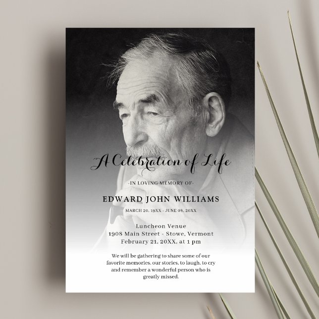 Convite Celebração personalizada de fotos do Funeral Life (Custom Photo Celebration of Life Invitation)