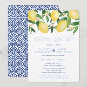 Convite Celebração Pós-Casamento Capri Lemons Blue Tiles