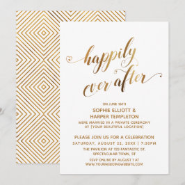 Convite Celebração Pós-Casamento Feliz para Sempre Dourada
