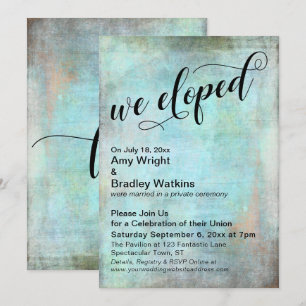 Convite Celebração Pós-Casamento Rustic Aqua Nós Fugimos