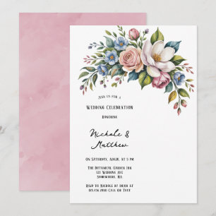 Convite Celebração Romântica de Casamento de Buquês Florai