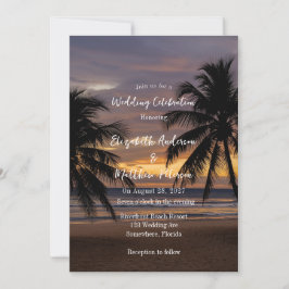 Convite Celebração Romântica de Casamento de Praia Sunset