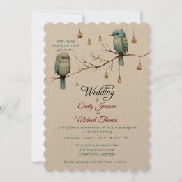 Convite Celebração Rustic Woodland Love Birds