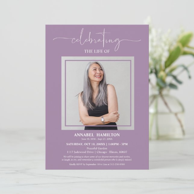 Convite Celebração Simples Elegante da Vida Foto Funeral I (Em pé/Frente)