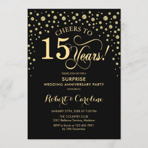 Convite Celebração Surpresa de 15º Aniversário - Ouro Pret
