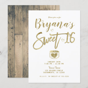 Convite Celebração Sweet 16 Rústica Chic em Madeira de Cel