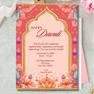 Convite Celebração Tradicional de Arte Diwali, Rosa Diwali