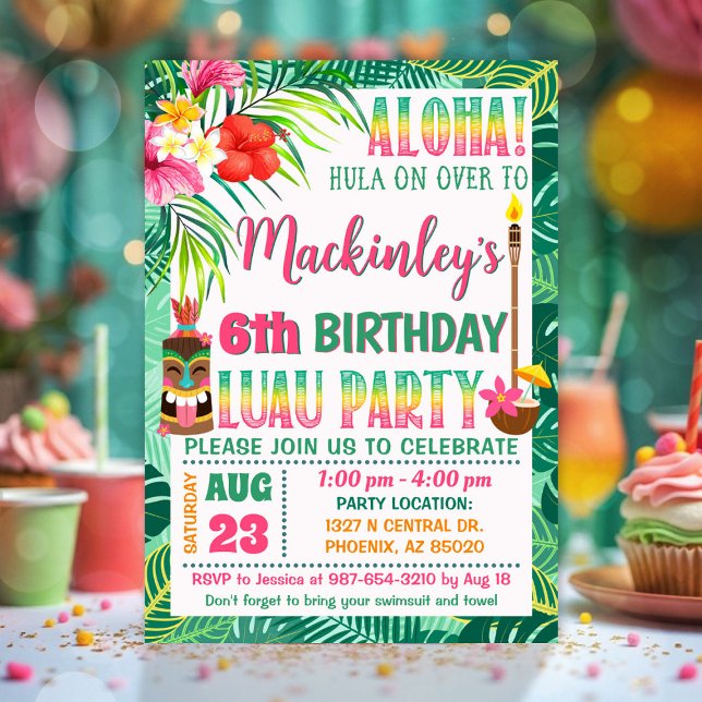 Convite Celebração Tropical Festa de Luau Aniversário (Luau Party Birthday Invitation)