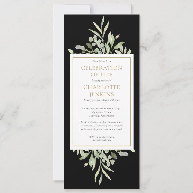 Convite Celebração Verde do Serviço Funeral Life Invi (Frente)