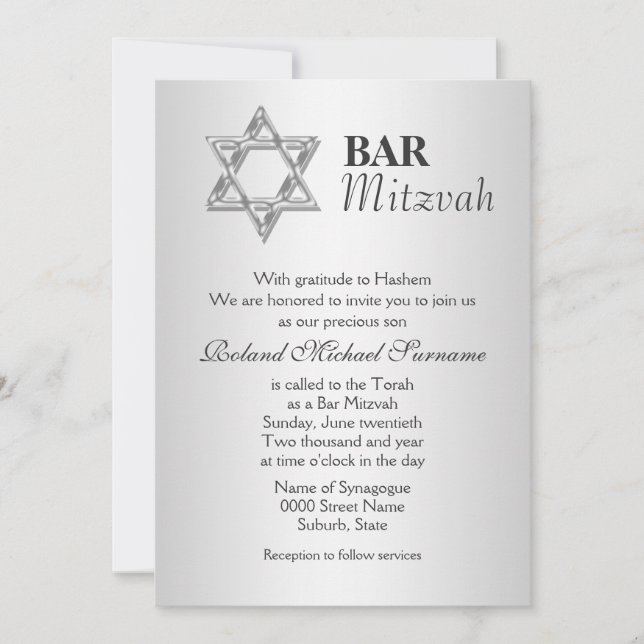 Convite Celebrações da bar de cinza de prata mitzvah (Frente)
