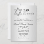 Convite Celebrações da bar de cinza de prata mitzvah<br><div class="desc">Uma estrela prateada da FAUX de David é colocada sobre um fundo de cinzas prateadas no qual os modelos de texto brancos descansam. TAMANHO - convite simples de 5x7". PERSONALIZAR TI - Altere o texto para se adequar a sua ocasião especial e adapte-o a qualquer função, reunião ou evento com...</div>