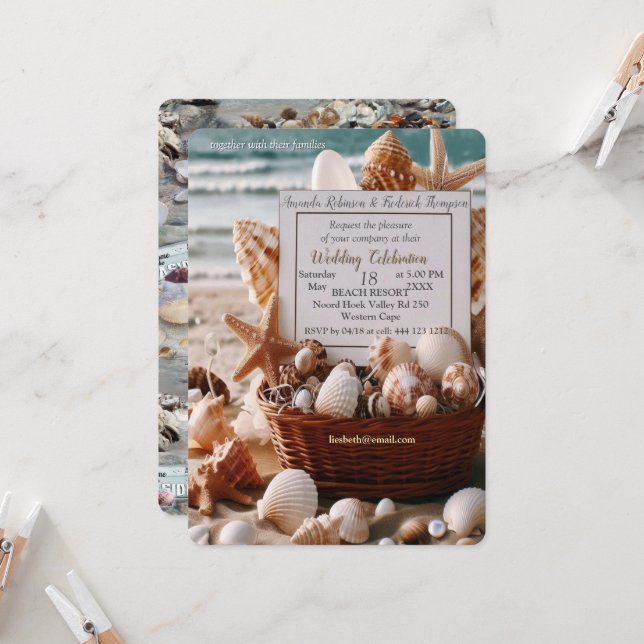 Convite Celebrações de Casamento à beira-mar na praia (Frente/Verso In Situ)