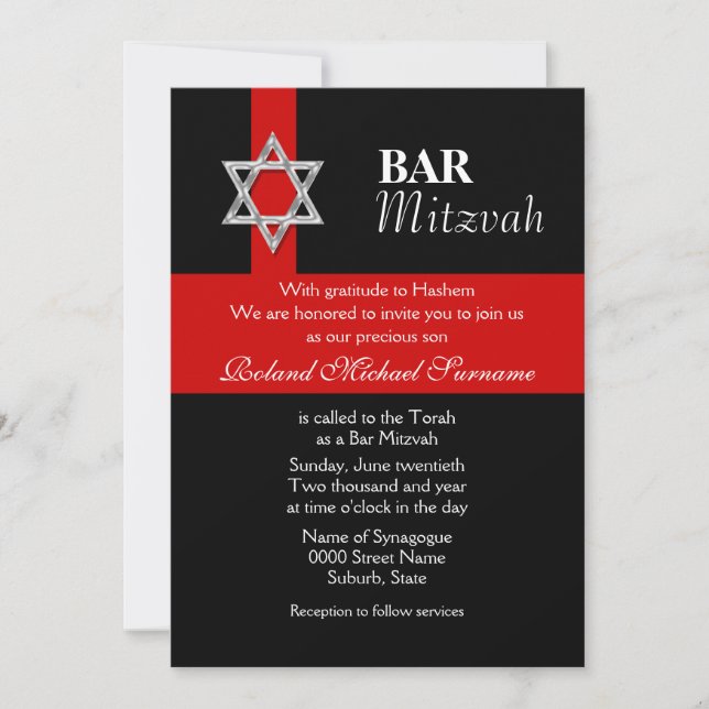Convite Celebrações do bar vermelho mitzvah (Frente)