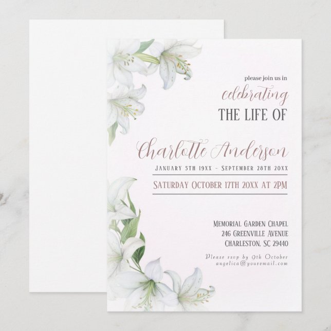 Convite Celebrando a vida do Funeral (Frente/Verso)