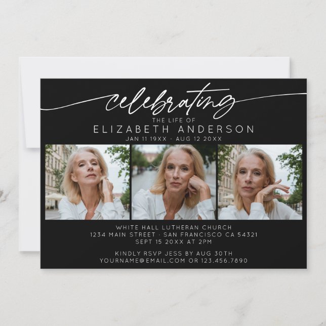 Convite Celebrando a Vida do Funeral de Colagem de Fotos (Frente)