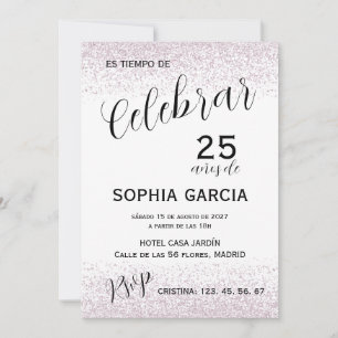 Convite Celebrar 25 Anos Aniversário Pink Glitz