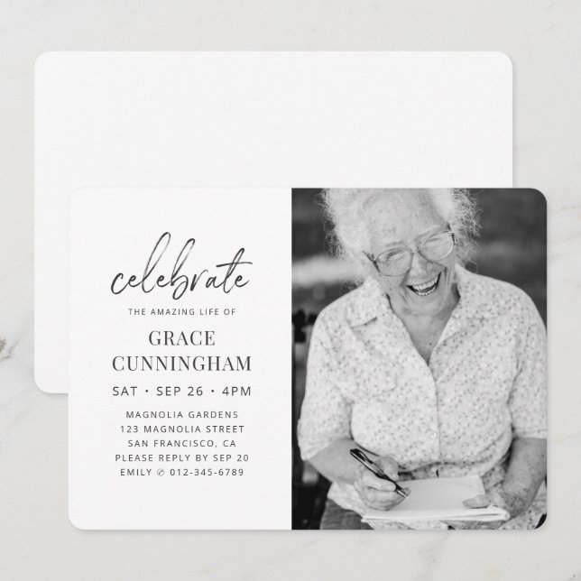 Convite Celebrar a surpreendente vida Foto simples moderna (Frente/Verso)