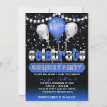 Convite Celebrar Balões Confetti 18ª Festa de aniversário<br><div class="desc">Convites de aniversário "Celebrar" de tons azuis e prateados, com luzes de diamante, balões e confetti de aparência retal. Tudo que é necessário são seus detalhes para fazer um convite memorável para comemoração. Ilustração original e design por Designs Holiday Hearts (todos os direitos reservados). Se você precisar de assistência para...</div>