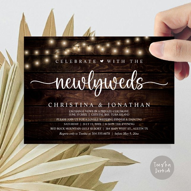 Convite Celebrar Com O Janto De Casamento Russo De Newlywe (Celebrate With The Newlyweds Rustic Wedding Dinner Invitation card, pdf, in cottage dark wood)