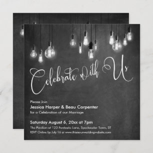 Convite Celebrar com o Us Script, Edison Lights Chalkboard