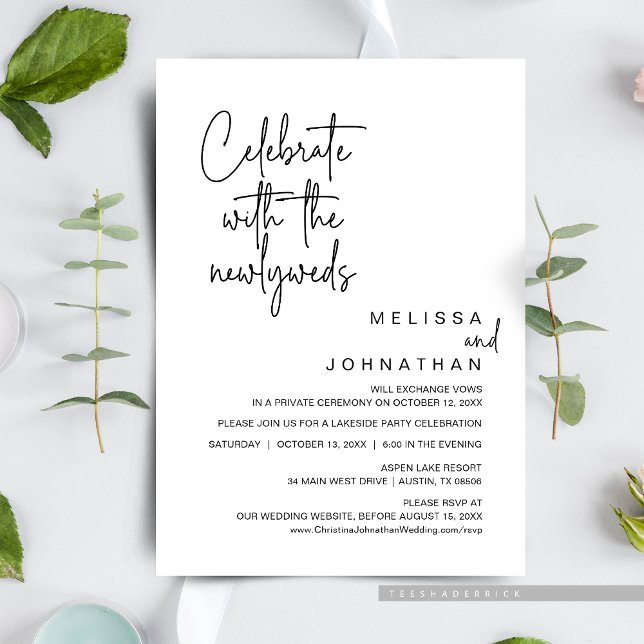 Convite Celebrar Com Os Novos Casos, Elopemento De Casamen (Celebrate with the newlyweds, Post wedding elopement brunch / dinner celebration invitation card)