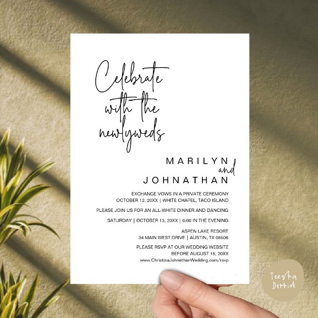 Convite Celebrar Com Os Novos Casos, Elopemento De Casamen (Celebrate With The Newlyweds, Wedding Invitation Card PDF Dinner Party Lunch Brunch Black White)