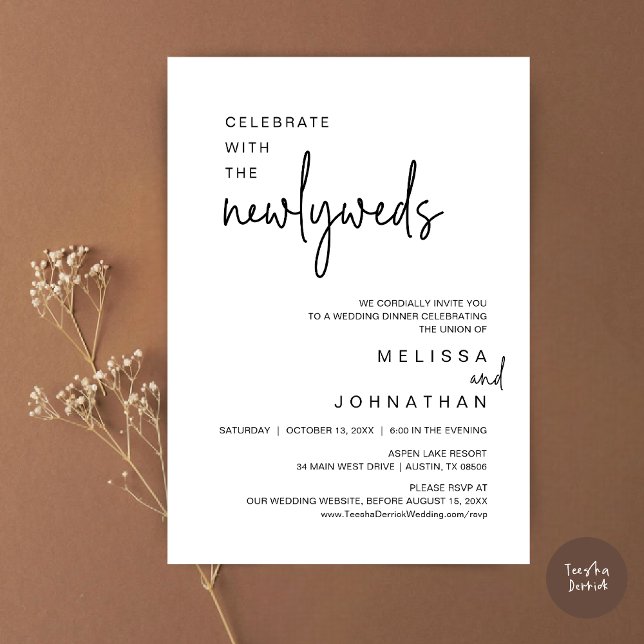 Convite Celebrar Com Os Novos Casos, Janto De Casamento (Celebrate With The Newlyweds, Wedding Dinner Dancing Invitation Card, PDF, in Black and White)