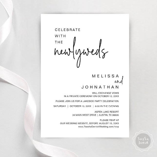 Convite Celebrar Com Os Novos Casos, Janto De Casamento (Celebrate With The Newlyweds, Wedding Dinner Party Invitation Cards, Modern Minimalist, Black)