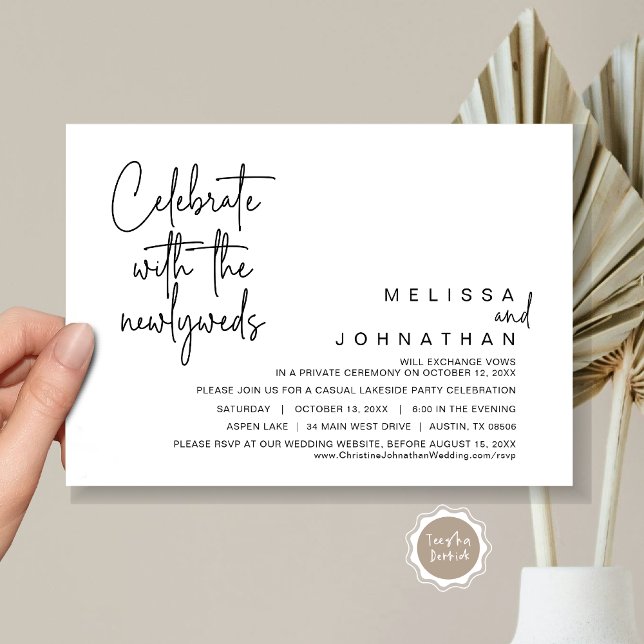 Convite Celebrar com os recém-casados, Elopemento de Casam (Celebrate with the newlyweds, Wedding Elopement Invitation Cards, Printed and Template file.)