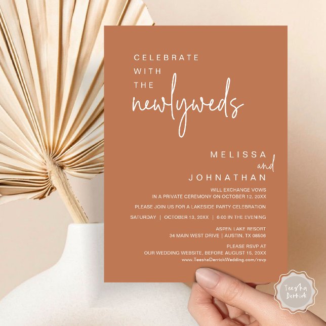 Convite Celebrar Com Os Recém-Casados, Festa de casamento (Celebrate With The Newlyweds, Modern Wedding Party Invitation Card, PDF, in Copper Terracotta)