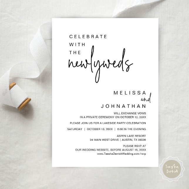 Convite Celebrar Com Os Recém-Casados, Festa de casamento (Celebrate With The Newlyweds, Modern Wedding Party Invitation Card, PDF, in Black and White)