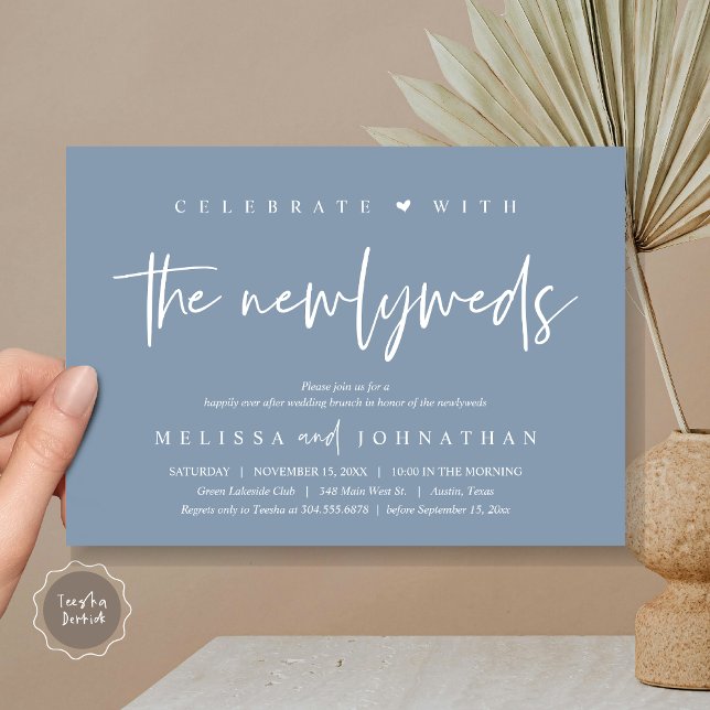 Convite Celebrar com os recém-casados, Wedding Brunch (Celebrate with the Newlyweds, Wedding Brunch Invitation Card, PDF, in modern dusty blue)