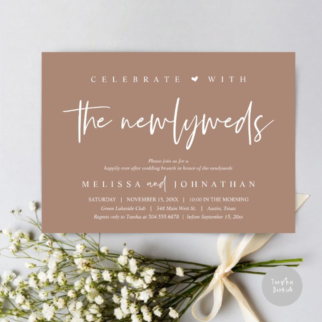 Convite Celebrar com os recém-casados, Wedding Brunch (Celebrate with the Newlyweds, Wedding Brunch Invitation Card, PDF, in modern neutral taupe brown)