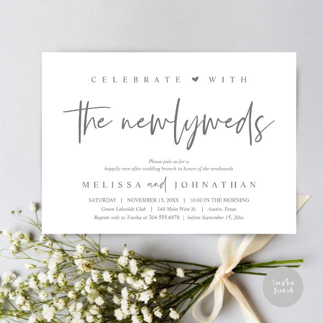 Convite Celebrar com os recém-casados, Wedding Brunch (Celebrate with the Newlyweds, Wedding Brunch Invitation Card, PDF, in modern dark grey)