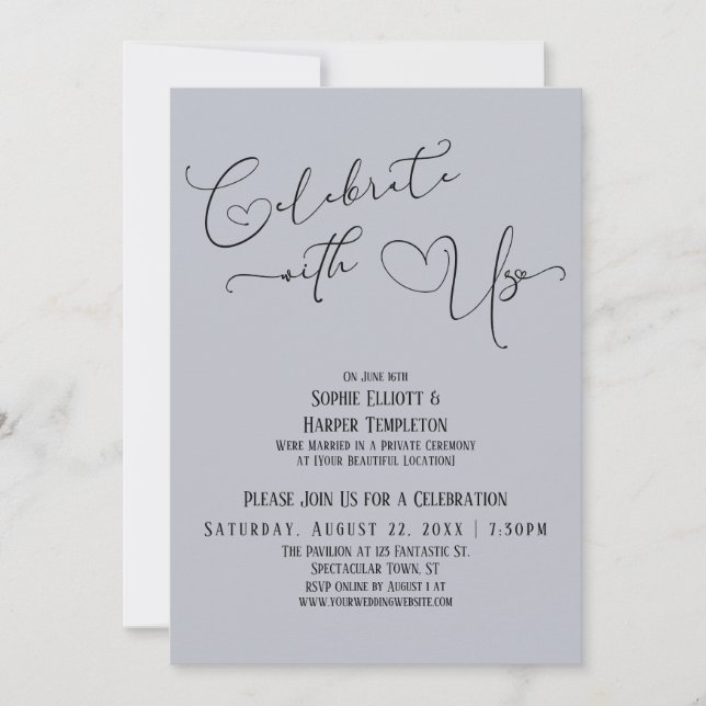 Convite Celebrar conosco apenas com a recepção azul empoei (Frente)