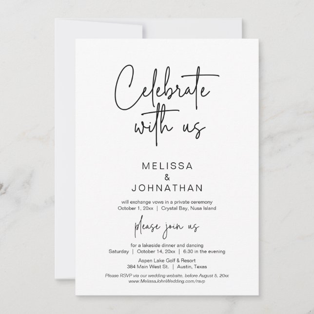 Convite Celebrar conosco, Janto de Elopemento de Casamento (Frente)