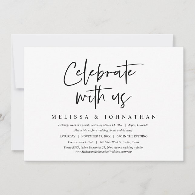 Convite Celebrar conosco, Janto de Elopemento de Casamento (Frente)