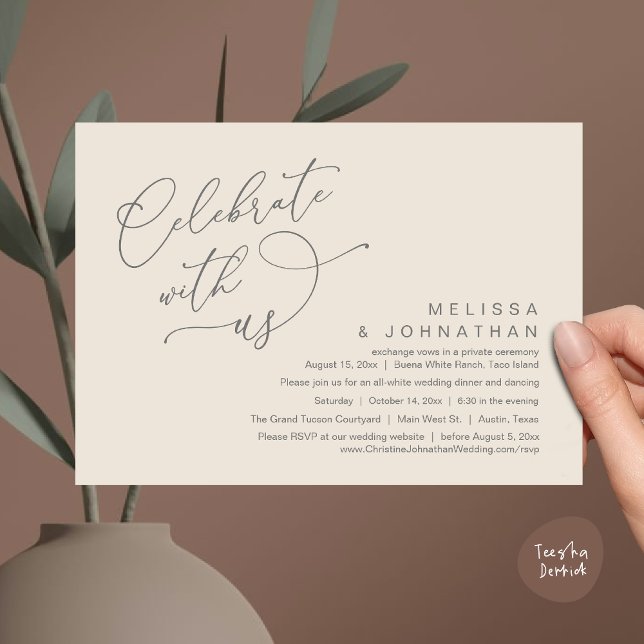 Convite Celebrar conosco, Janto Romântico de Casamento (Celebrate With Us, Romantic Wedding Dinner Party Lunch Brunch Invitation Card PDF Cream Grey)