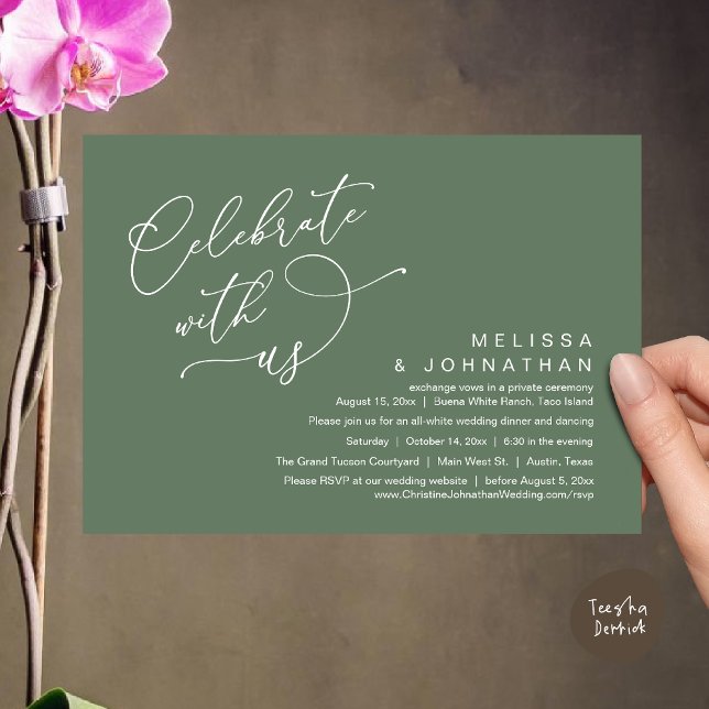 Convite Celebrar conosco, Janto Romântico de Casamento (Celebrate With Us, Romantic Wedding Dinner Party Lunch Brunch Invitation Card PDF Sage Green Forest)
