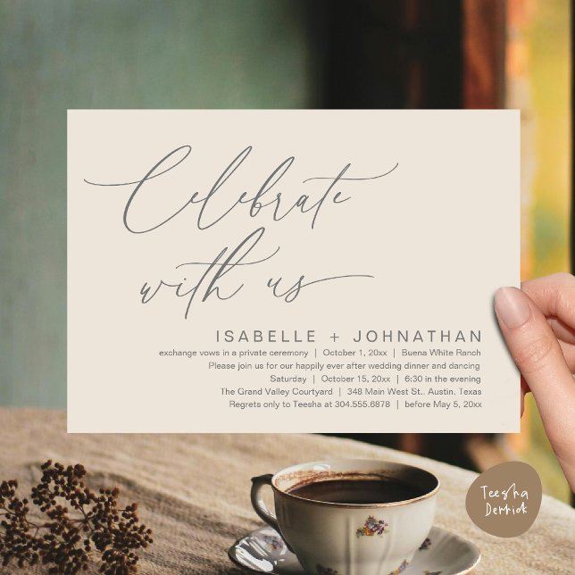 Convite Celebrar conosco, Partido Janto Romântico de Casam (Celebrate with us, Romantic Wedding Dinner Brunch Party Invites Card PDF Modern Classy Cream Grey)