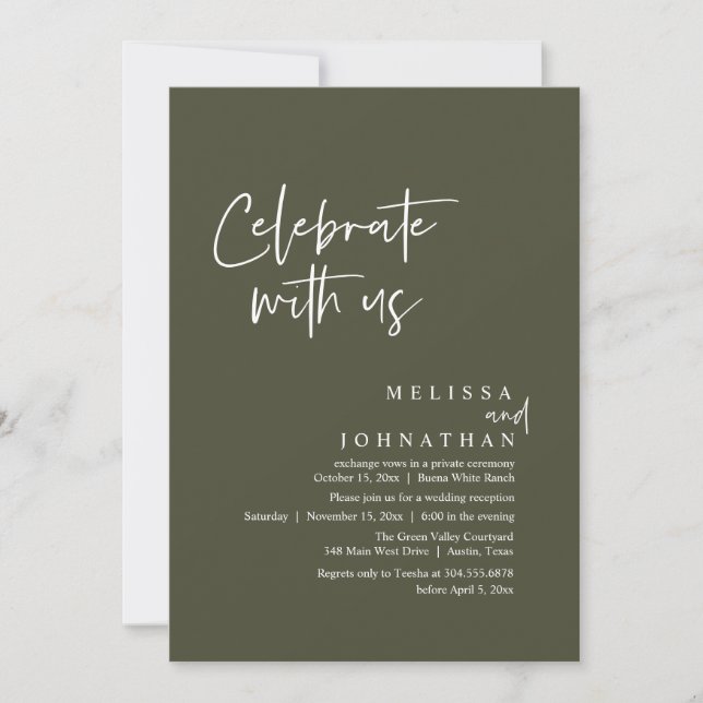 Convite Celebrar conosco, Recepção de casamento moderna (Frente)