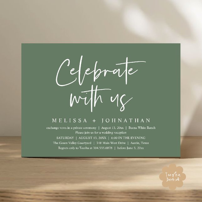 Convite Celebrar conosco Recepção de casamento moderna (Celebrate with us Modern Casual Wedding Reception Dinner Lunch Brunch Invites Card PDF Sage Green)