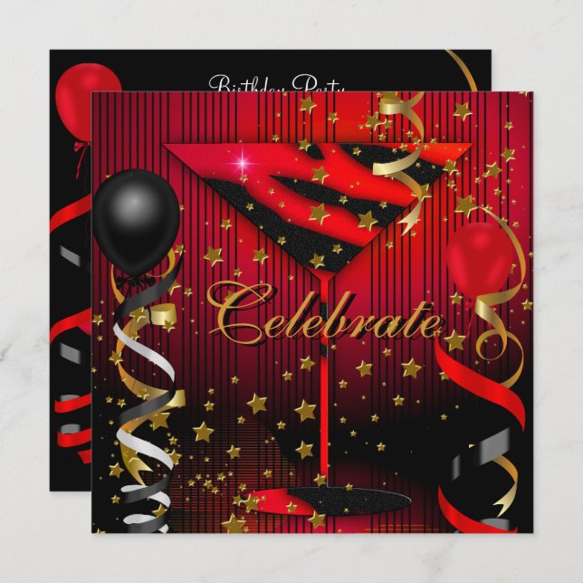 Convite Celebrar Estrelas Festas de aniversário Vermelhas  (Frente/Verso)