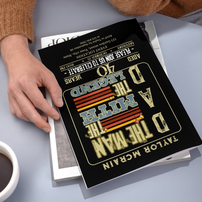 Convite Celebrar Qualquer Idade: O Homem, O Mito, A Lenda (Editable Gold "Man, Myth, Legend" Birthday Invitation)